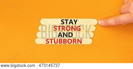 Stay Strong And Stubborn Symbol. Concept Words Stay Strong And Stubborn On Wooden Stick. Beautiful O