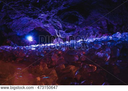 Yamanashi, Japan - April 18, 2018 : Narusawa Ice Cave It Is A Cave With An Average Temperature Of 3 