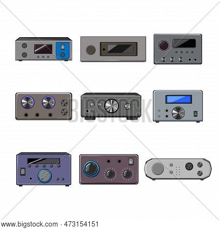 Digital Amplifier Set Cartoon. Audio Music, Sound Digital, Equipment Technology, Stereo Volume, Bass