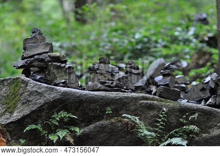 Closeup Shot Of Quarry Stones Stacked In Balance In The Oker Valley In The Harz Mountains In Germany