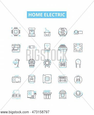 Home Electric Vector Line Icons Set. Appliances, Heat, Lighting, Air, Fans, Wiring, Plugs Illustrati