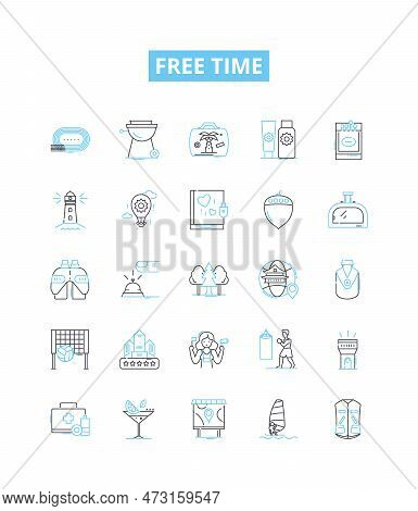 Free Time Vector Line Icons Set. Leisure, Relaxation, Spare, Recreation, Vacation, Holiday, Idleness