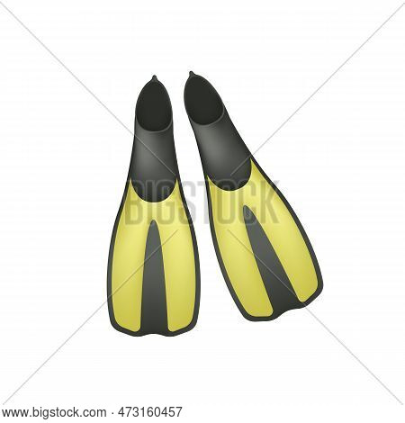 Pair Of Scuba Or Diving Fins 3d Illustration. Cartoon Drawing Of Swimfins For Divers In 3d Style On 