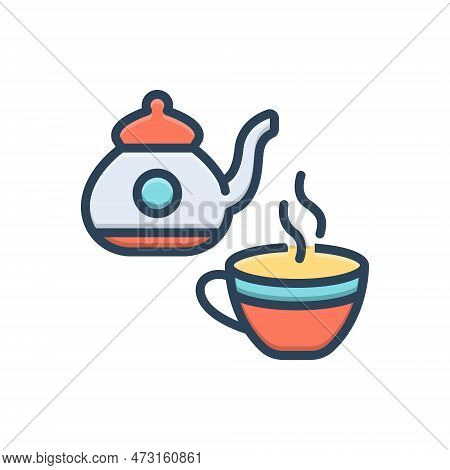 Color Illustration Icon For Tea Drink Refreshment Coffee Beverage Heat Tea-kettle Caddy