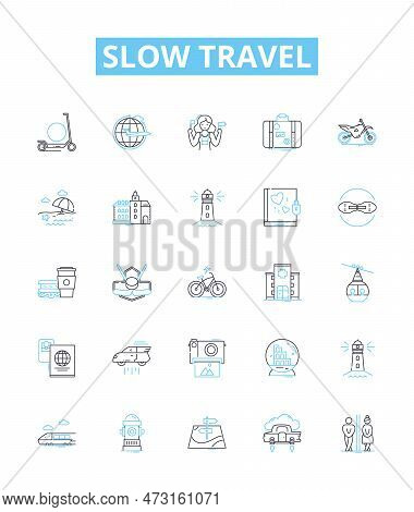 Slow Travel Vector Line Icons Set. Slow, Travel, Sustainable, Ecotourism, Responsible, Community-bas