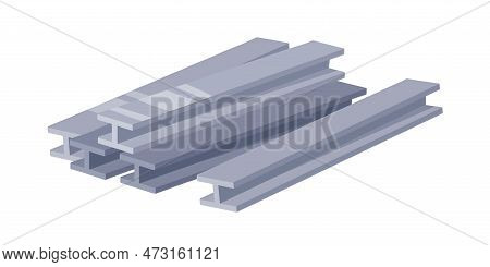 Double I-beams. Stacked Steel Material. Metal Ibeams Pieces Heap, Ibeams. Construction Material For 
