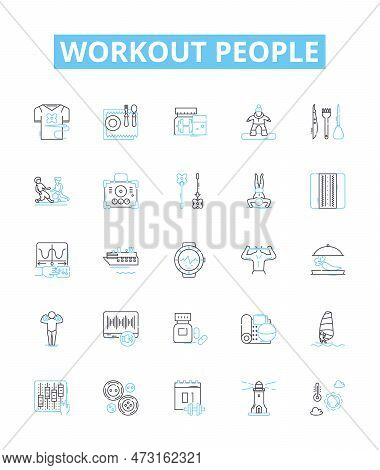 Workout People Vector Line Icons Set. Exercisers, Athletes, Gym-goers, Runners, Bodybuilders, Lifter