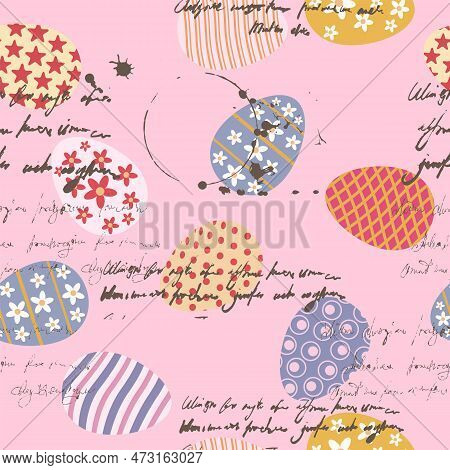 Easter Seamless Pattern, Eggs Festive Spring Background