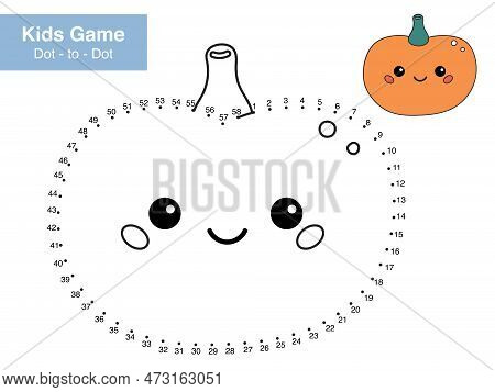 Number Puzzle Game. Dot To Dot. Cute Kawaii Pumpkin. Healthy Food. Cartoon Vegetable. Educational Wo