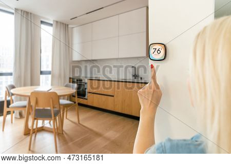 Thermostat Indoor Smart Home In House System For Temperature. Winter Heating Energy Efficient Automa