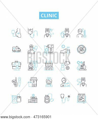 Clinic Vector Line Icons Set. Clinic, Medical, Healthcare, Outpatient, Treatment, Diagnostic, Surger
