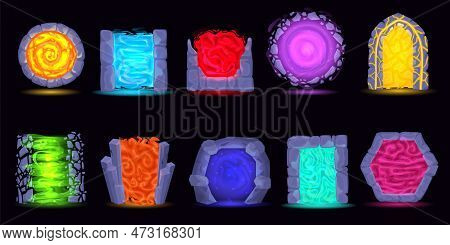 Futuristic Portal To Another World. Fantasy Game Gate To Another Dimensions, Magic Teleport And Ston
