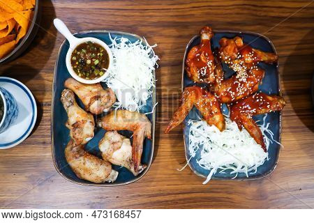 Grilled Chicken ,poasted Chicken With Korean Sauce Or Korean Chicken And Vegetable