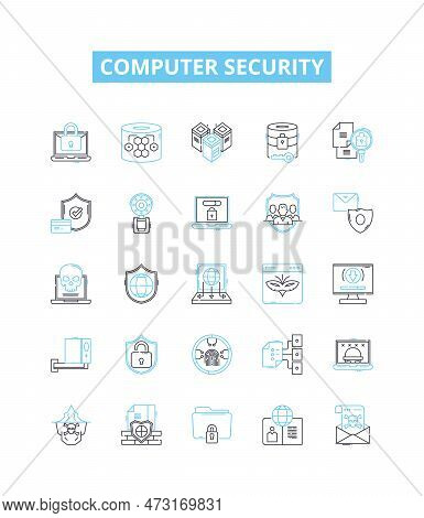 Computer Security Vector Line Icons Set. Antivirus, Firewall, Encryption, Patching, Phishing, Malwar