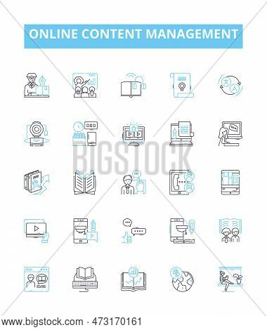Online Content Management Vector Line Icons Set. Content, Management, Online, System, Web, Publishin