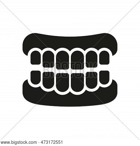 Human Jaw Anatomy With Teeth Silhouette Icon. False Tooth, Teeth Prosthesis Glyph Pictogram. Healthy