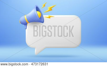 Empty Reminder Chat Bubble. Push Notice Alert With Megaphone Offer Icon. Phone 3d Message Template. 