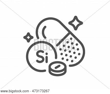 Silicon Mineral Line Icon. Chemical Element Si Sign. Capsule Or Pill Symbol. Quality Design Element.