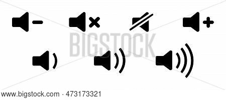Sound Set. Vector Isolated Sound Volume Up, Or Mute Control Selection. Sound Volume Control Symbol. 