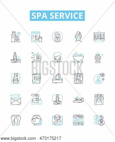 Spa Service Vector Line Icons Set. Spa, Massage, Facial, Manicure, Pedicure, Sauna, Jacuzzi Illustra