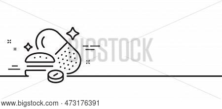 Overeating Pills Line Icon. Food Digestion Capsule Sign. Unhealthy Nutrition Symbol. Minimal Line Il
