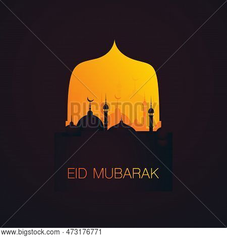 Ramadan Kareem Or Eid Mubarak - Dark Greeting Card Design For Muslim Community Festival With Golden 