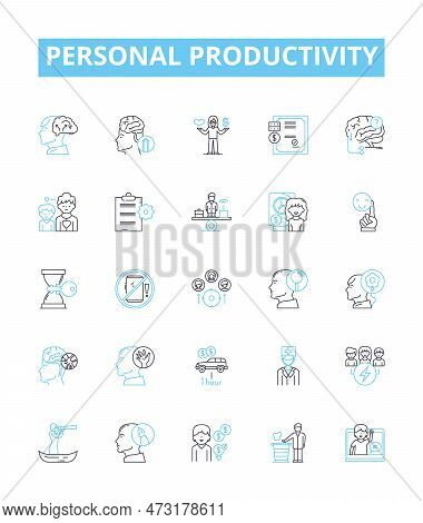 Personal Productivity Vector Line Icons Set. Productivity, Personal, Time, Management, Goals, Plan, 
