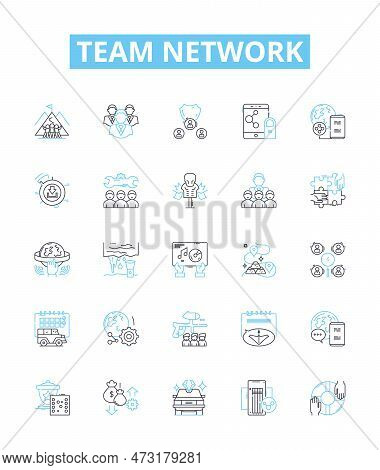 Team Network Vector Line Icons Set. Team, Network, Collaborate, Sharing, Connect, Unify, Merge Illus