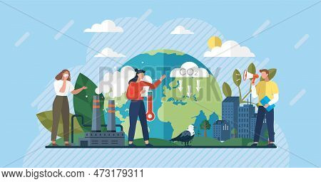 Air Pollution Source, Dirty Environment And Polluted Air. Save The Planet. Earth Day. People Wearing
