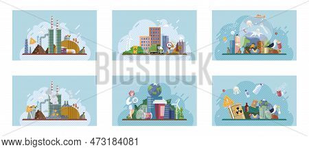 City Landfill With Garbage. Polluted Area, Garbage Dump Background. Earth Day. Heaps Of Waste, Stray