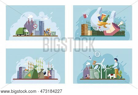 City Landfill With Garbage. Polluted Area, Garbage Dump Background. Earth Day. Heaps Of Waste, Stray