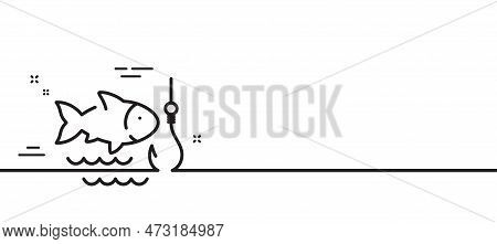 Fishing Line Icon. Fish And Hook Sign. Catch Seafood Symbol. Minimal Line Illustration Background. F