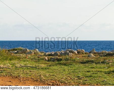 Coastal Area On Cyprus, Asia. Mediterranean Sea. Copy Space On Sky.