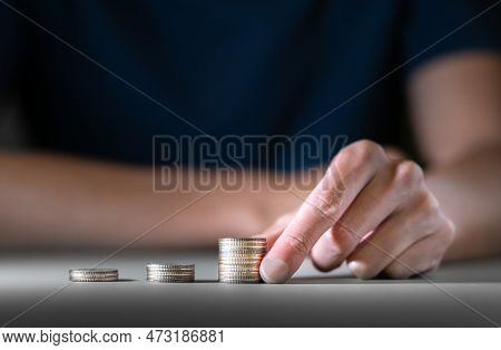 Businessman Hold Money Or Golden Coin For Saving Maney Wealth And Financial Concept, Business Financ