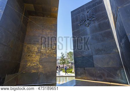 Tirana, Albania. March 2023. View Of The Independence Memorial In A Downtown Park