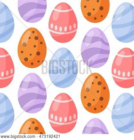 Easter Eggs Pattern Seamless For Easter Holidays On White Background. Vector Illustration Cartoon St