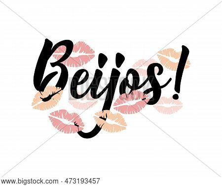 Beijos. Lettering. Translation From Portuguese - Kisses. Modern Vector Brush Calligraphy. Ink Illust
