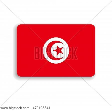 Tunisia Flag - Flat Vector Rectangle With Rounded Corners And Dropped Shadow.