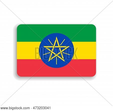 Ethiopia Flag - Flat Vector Rectangle With Rounded Corners And Dropped Shadow.