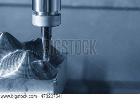 Close Up Scene The Cnc Milling Machine Rough Cutting The Mold Parts By Indexable Ball Tools. The Mol