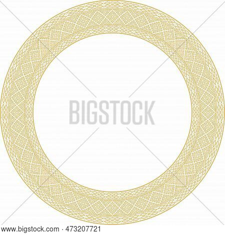 Vector Golden Round Belarusian National Ornament. Ethnic Circle Gold Border, Slavic Peoples Frame.