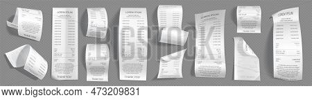 Paper Receipts, Cash Checks Of Payments In Shop Or Supermarket. Invoice Bills Of Purchases, Chique F