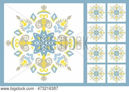 Set Of Patterned Azulejo Floor Tiles. Abstract Geometric Background. Vector Illustration, Seamless M