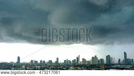 Bangkok Storm Clouds Sky Heavy Rain In A Modern City