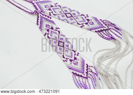 Geometric Pattern On The Gerdan Ornament, Ukrainian Beaded Ornament, Amulet.