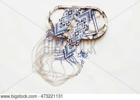 Geometric Pattern On The Gerdan Ornament, Ukrainian Beaded Ornament, Amulet.