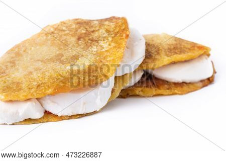 Traditional Venezuelan Beef Cachapa Isolated On White Background