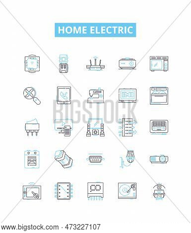 Home Electric Vector Line Icons Set. Appliances, Heat, Lighting, Air, Fans, Wiring, Plugs Illustrati