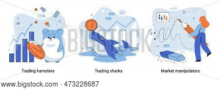 Stock Market Manipulation Concepts Set, Change Business Graph Indicator, Influence Crypto Currency P