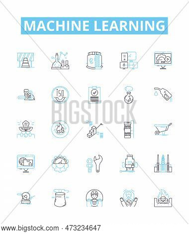 Machine Learning Vector Line Icons Set. Machine, Learning, Artificial, Intelligence, Algorithm, Data